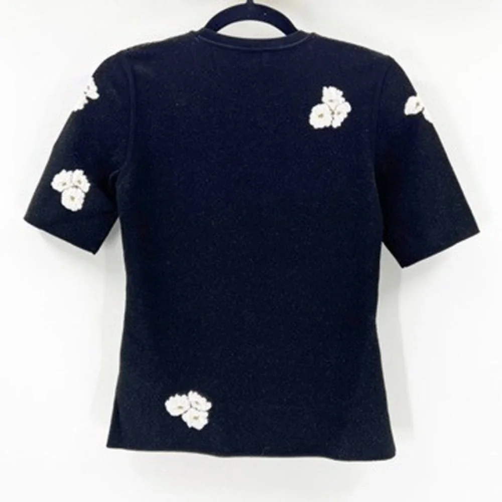 Tuckernuck Erdem Floral Jacquard Knit Embroidered Short Sleeve Sweater Italy - Picture 3 of 5